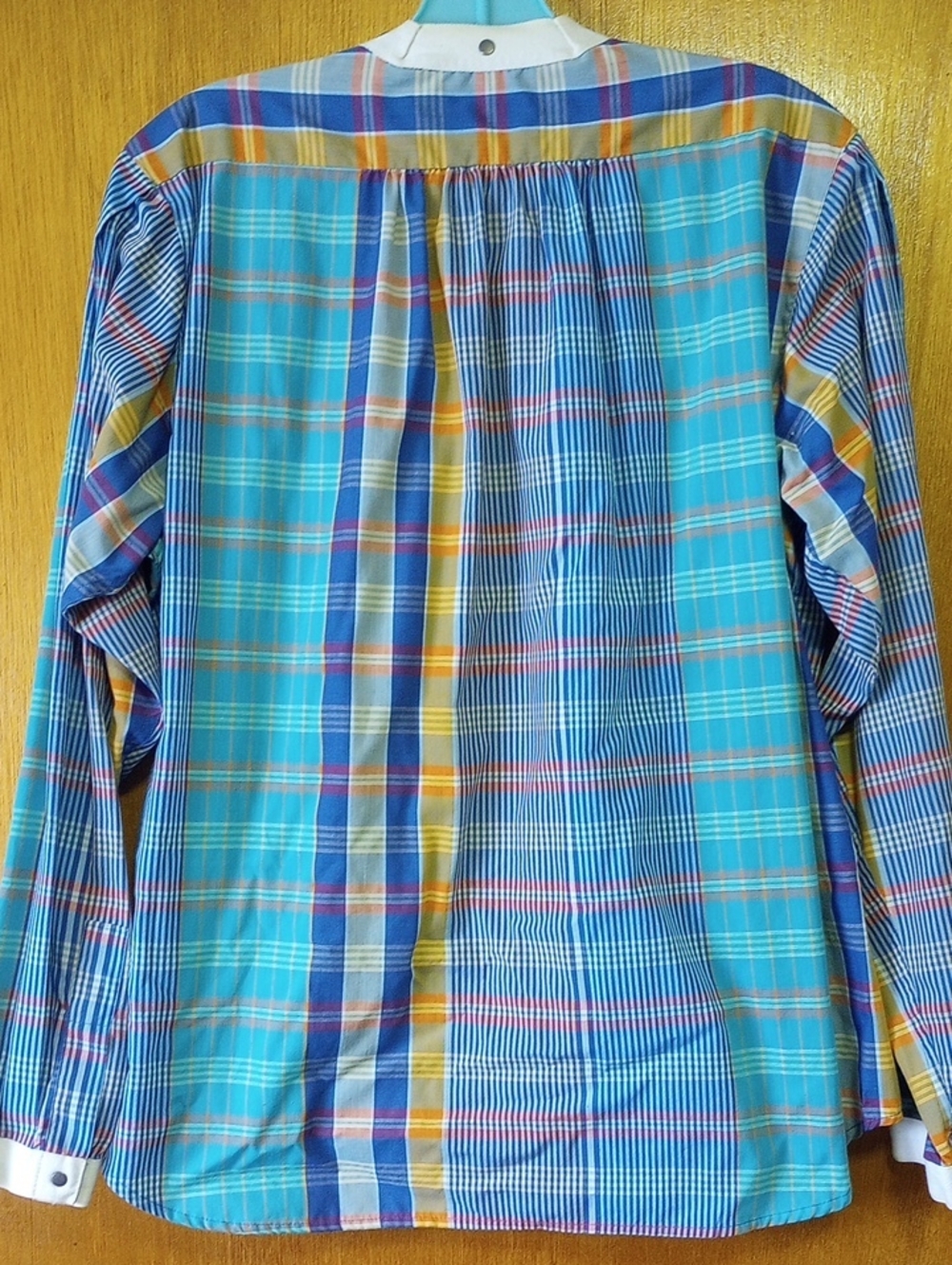 Liz Claiborne Colorful Plaid Vintage Top. Blue Aqua Gold Orange White, Medium/Lg - Picture 4 of 4